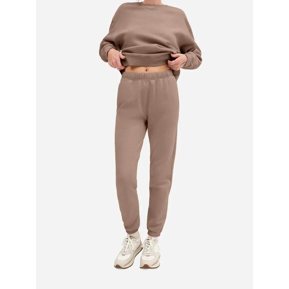 Mate The Label Organic Fleece Relaxed Pocket Jogger Sweatpants MUS TAN $128 XS - Picture 2 of 6